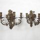 Pair of Heavy Victorian Bronze Triple Wall Sconces Griffin & Flower Detail