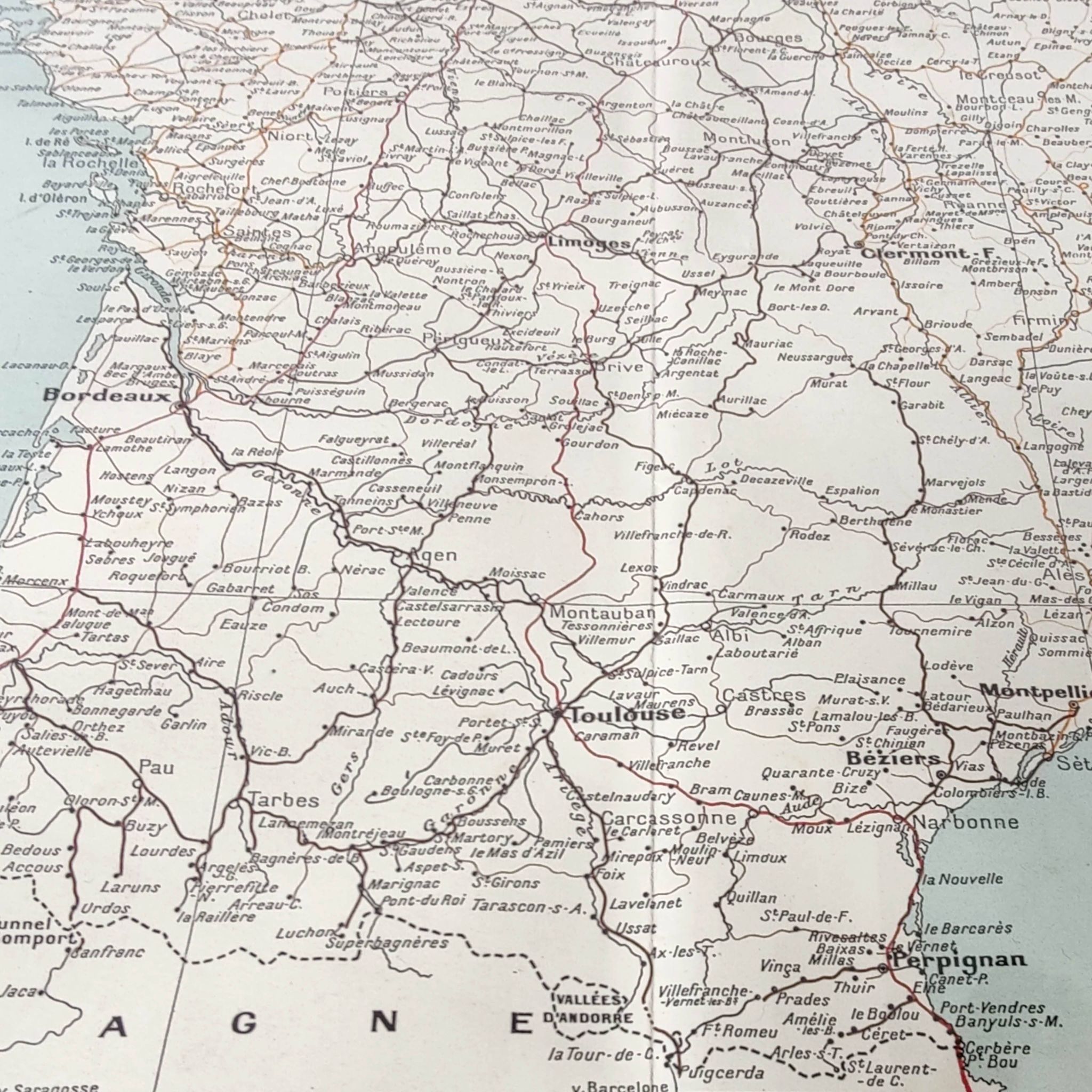Old map of France in 1950, 43x43cm.