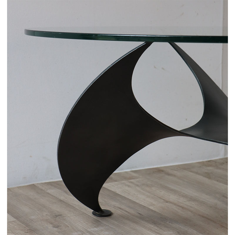 Table basse vintage "Hélice" en acier et verre, 1970