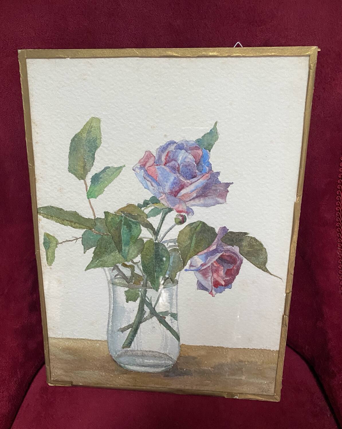 Large vintage watercolor "bouquet of roses"