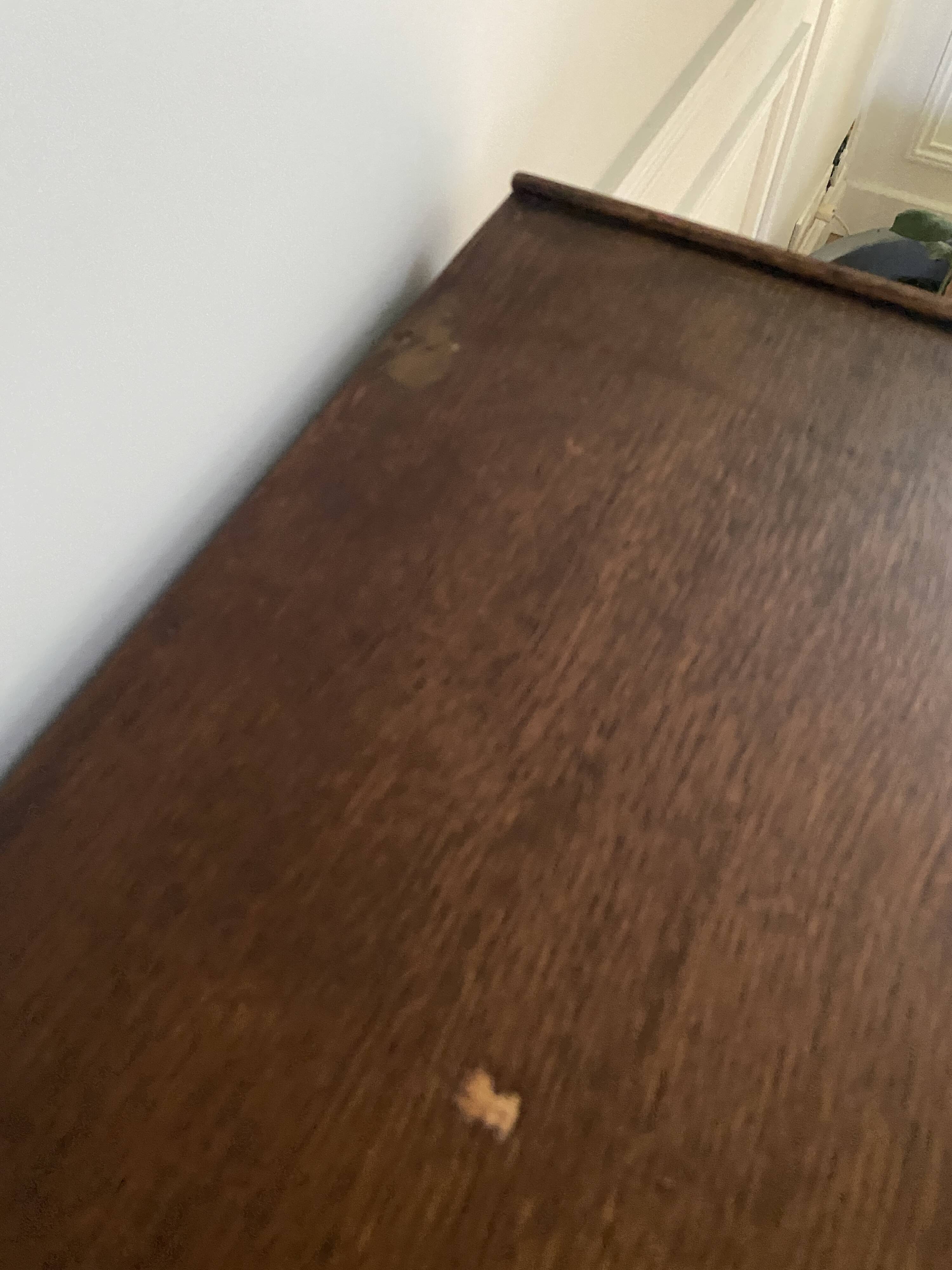 Vintage wooden chest of drawers with three drawers and brown marble top
