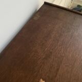 Vintage wooden chest of drawers with three drawers and brown marble top