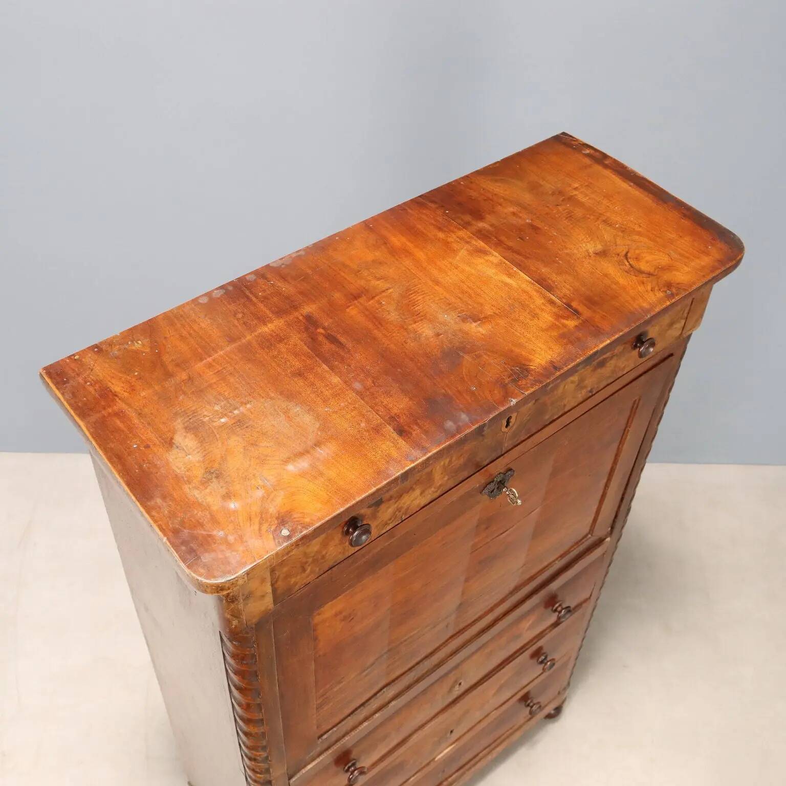 Antique mahogany secretary with leather, Italy, 19th century