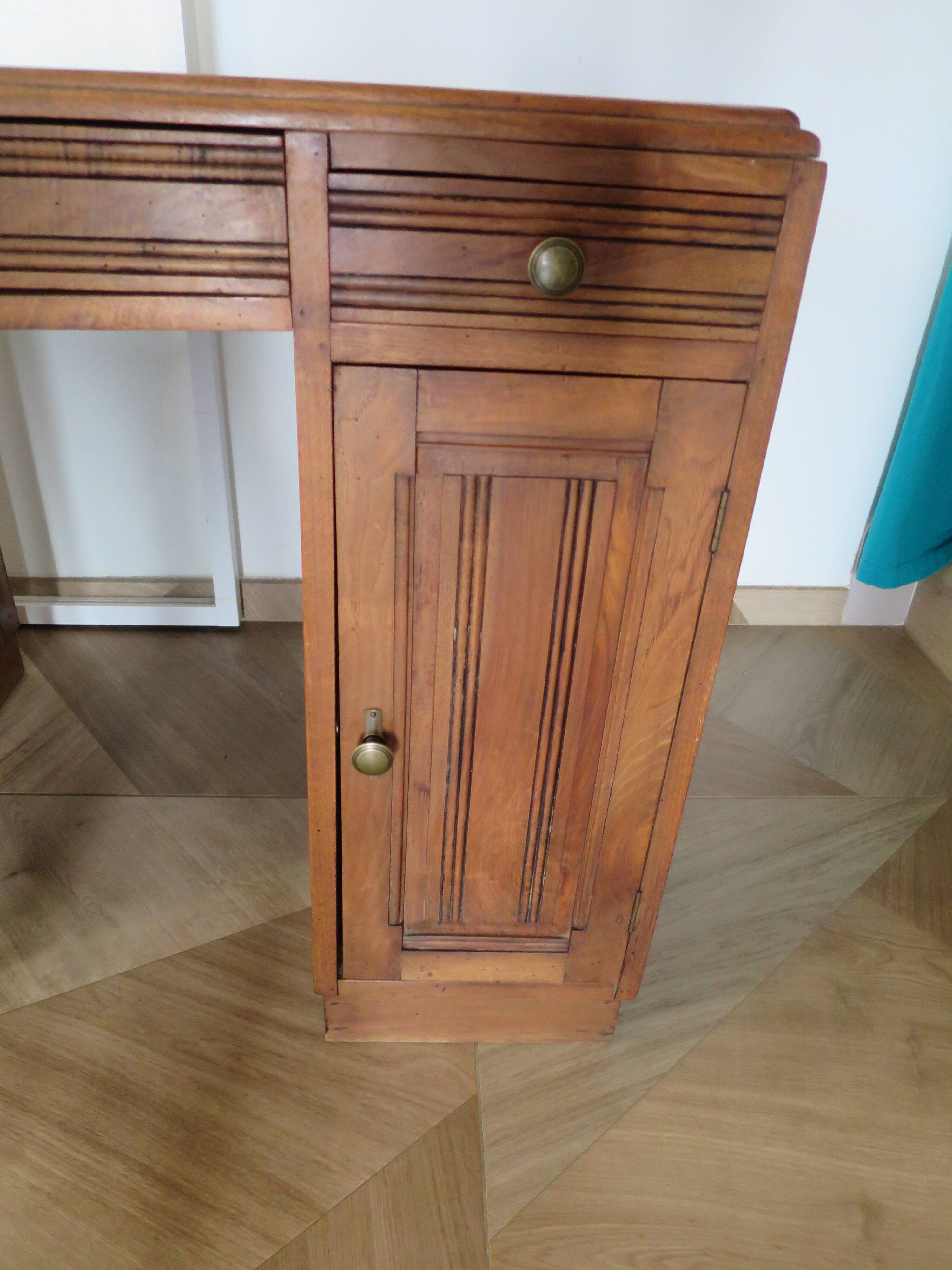 Vintage Art Deco schoolmaster's desk - double-sided - solid wood - 1940s/50s