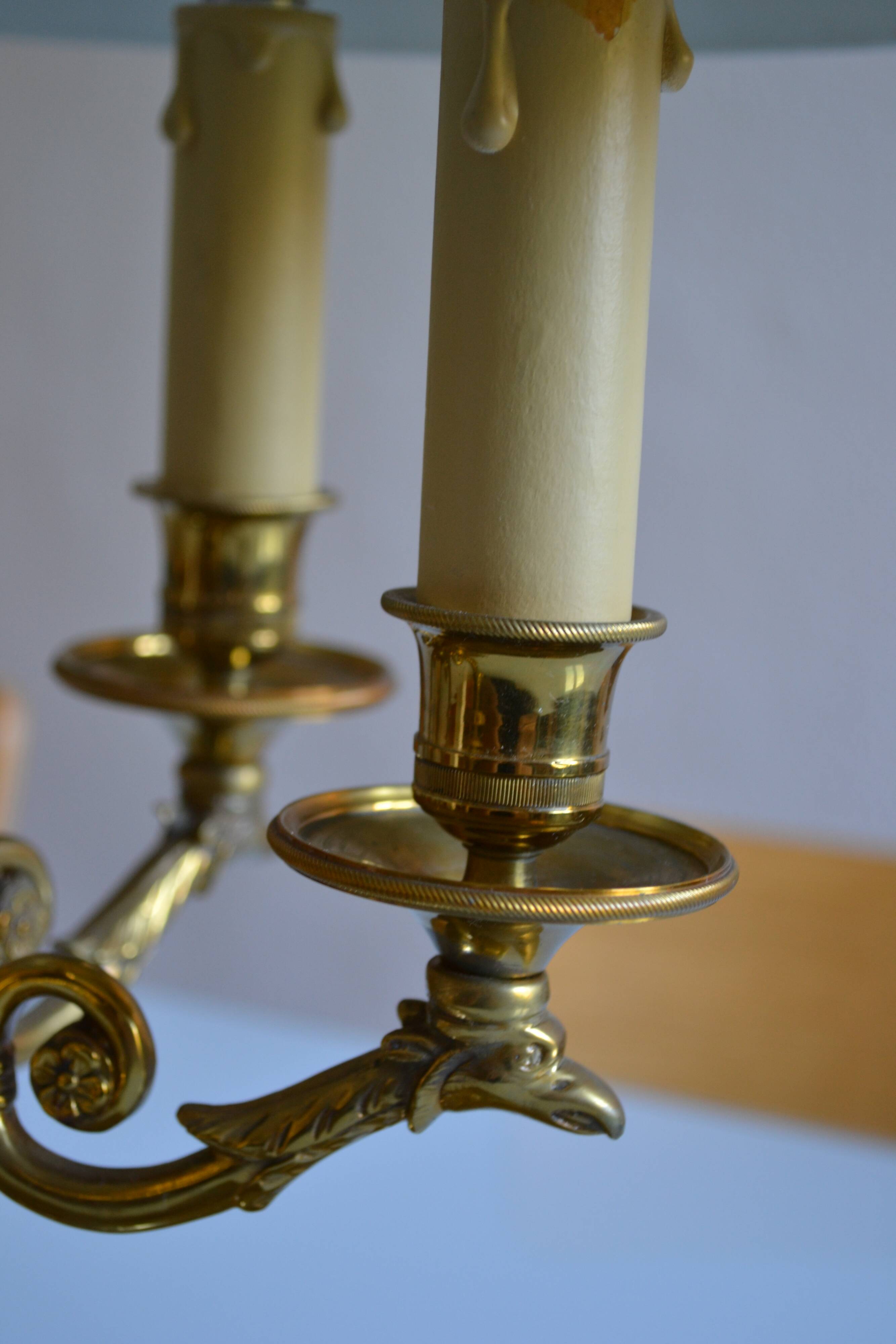 Large hot water bottle lamp with 5 bronze lights, empire style