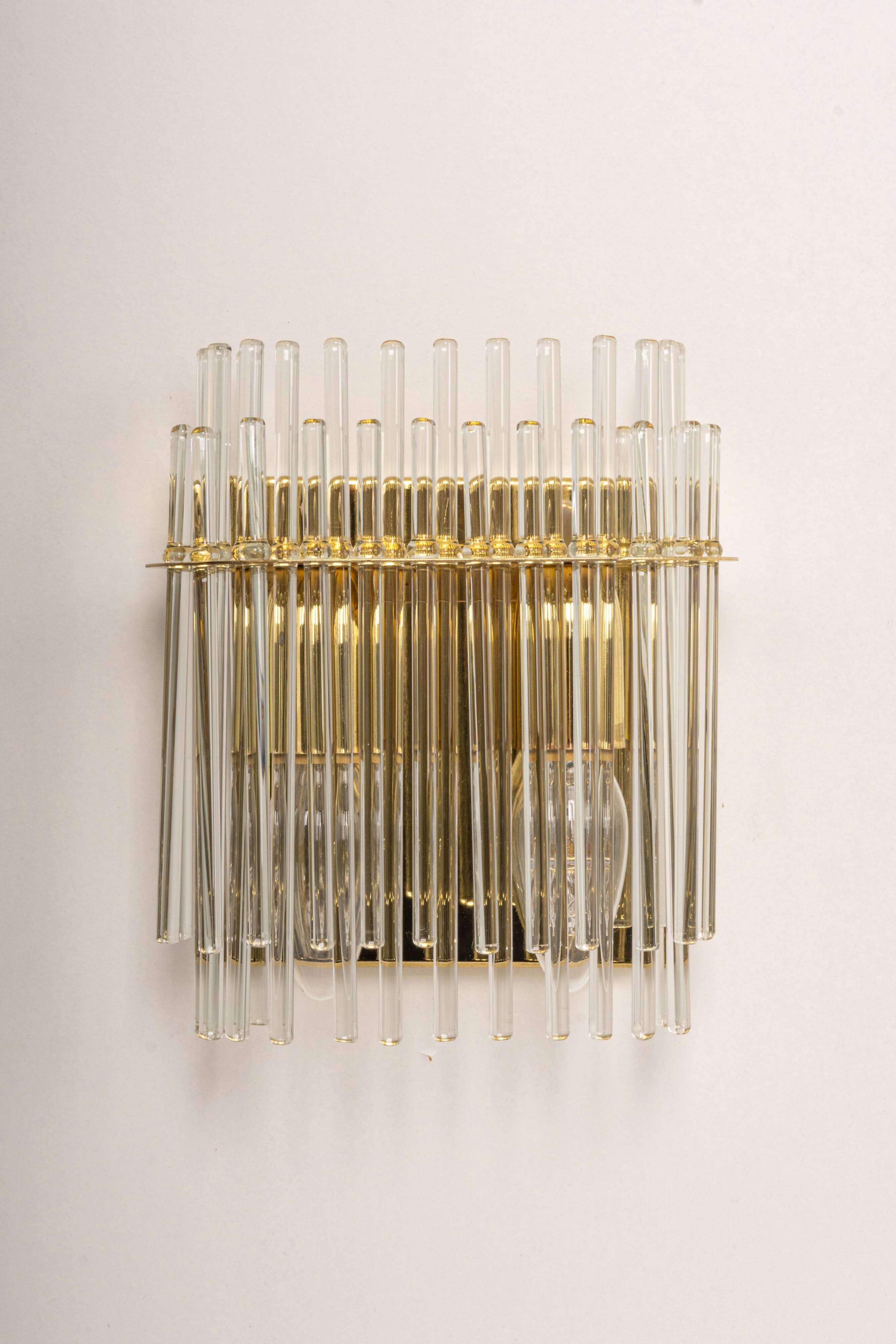 Pairs of wonderful wall lights with crystal rods, Italy, 1970s.