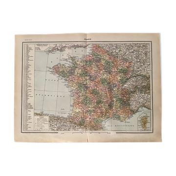 Lithographie carte de france de 1922 (grand format)
