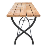 Table pliante vintage en bois et métal noir – plateau à lattes