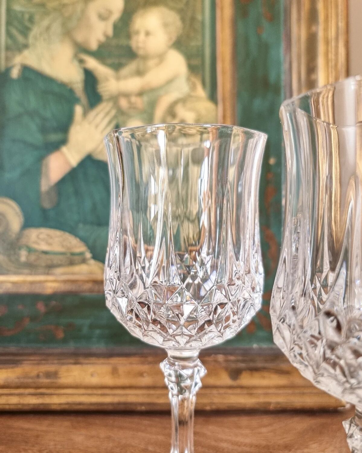 6 diamond-point stemmed glasses, Arques crystal, Longchamp