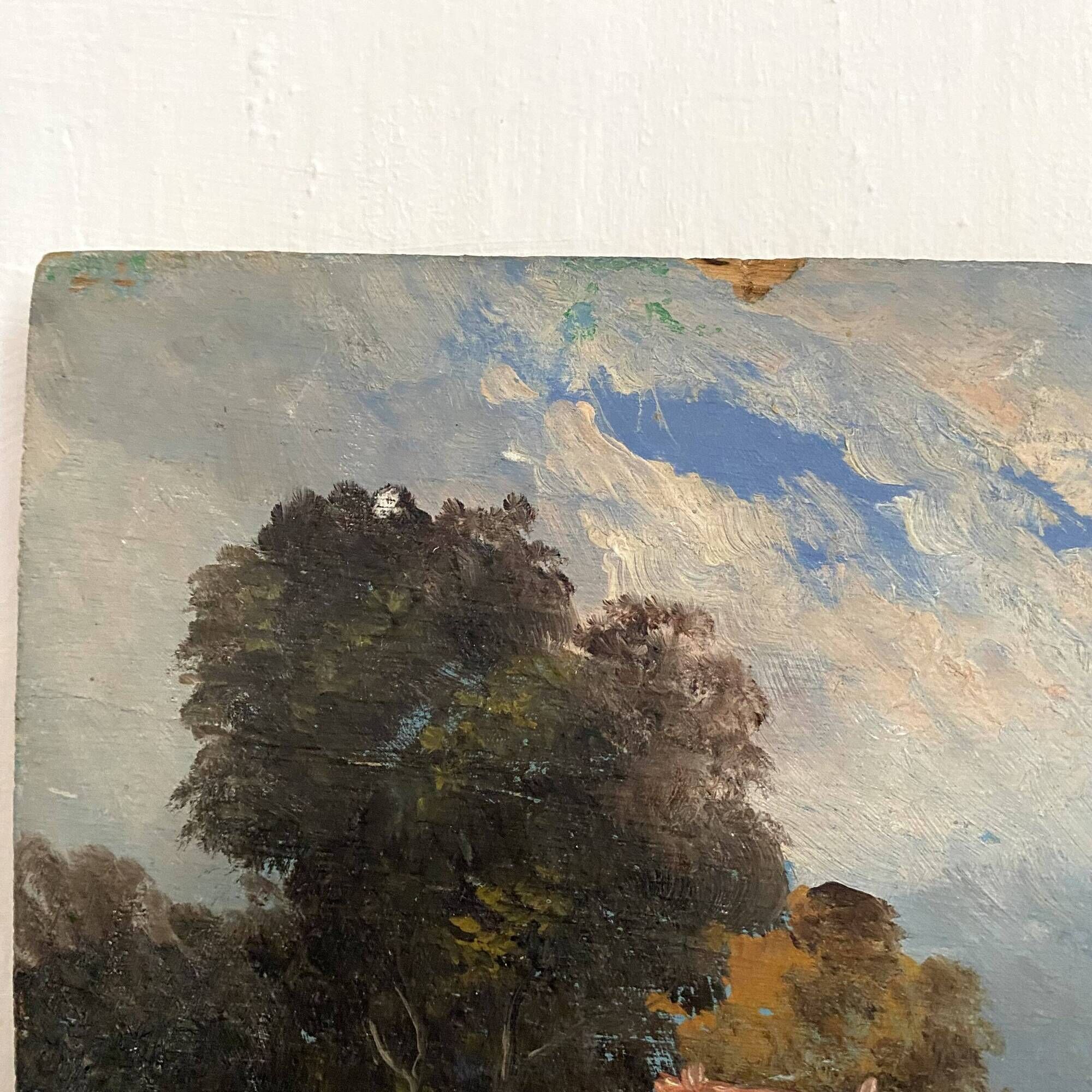 Old painting on wood sea le pouliguen 20x40 cm