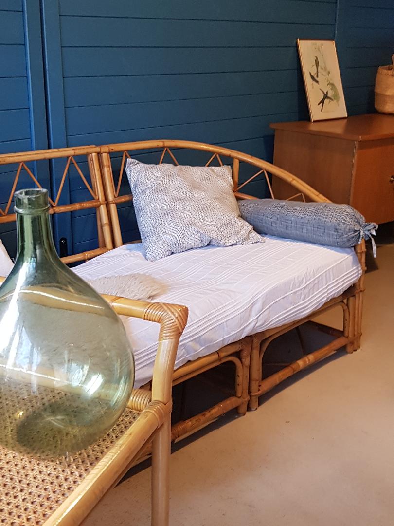 Canapé rotin vintage 3 places, 3 modules- possibilité banquette et chauffeuse