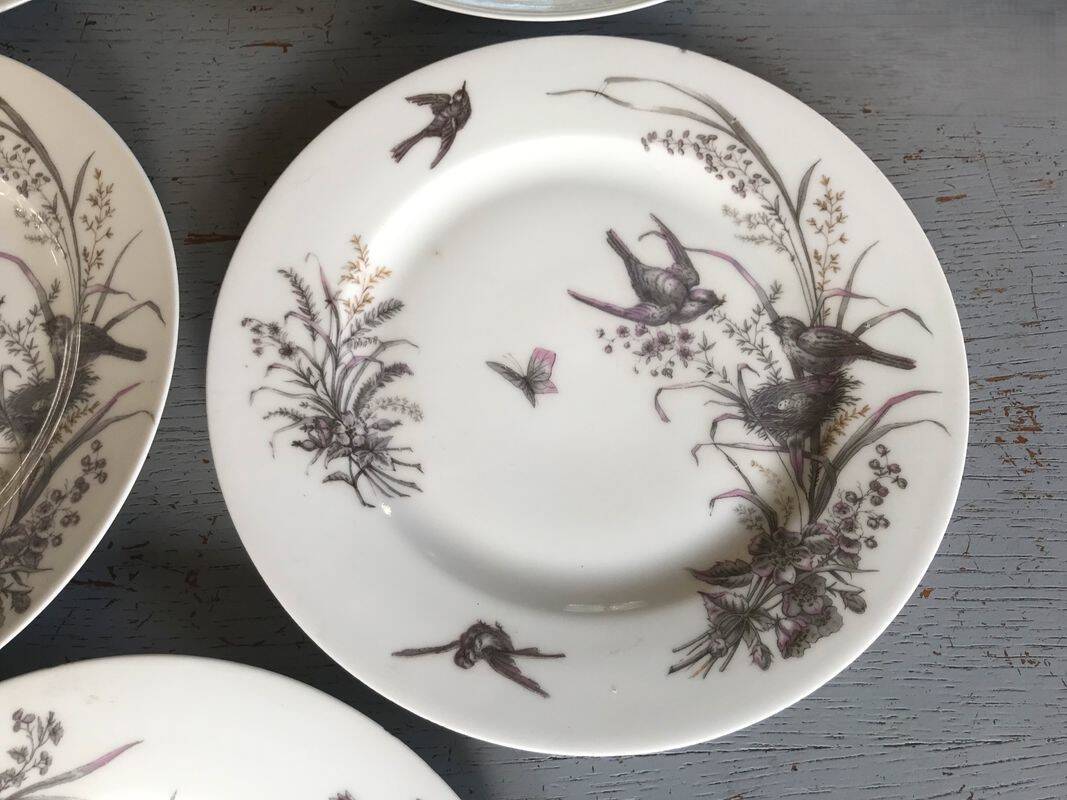 5 dessert plates porcelain gold medals exp 1867 1978 birds