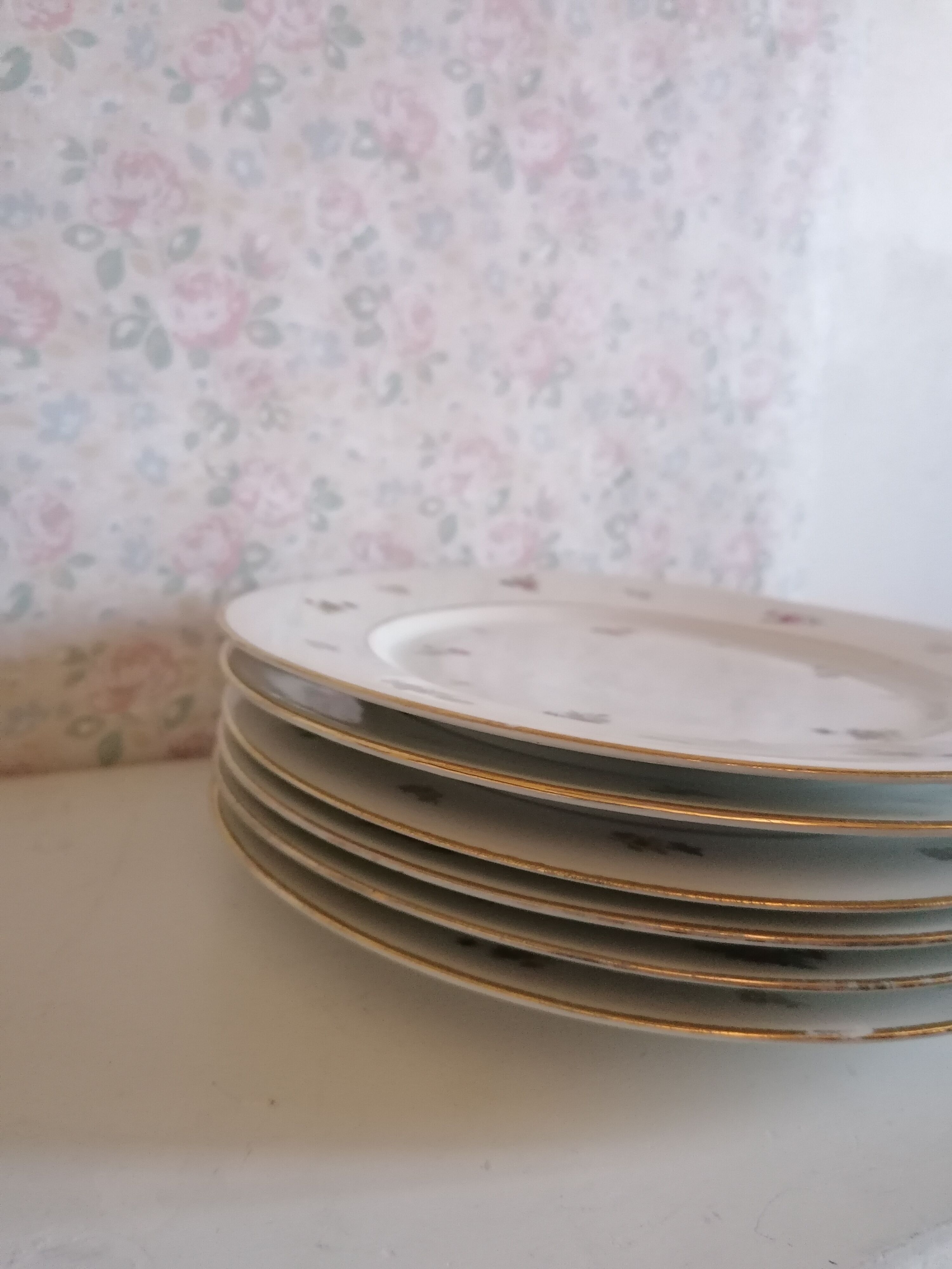 6 flowery flat plates, porcelain old romantic limoges