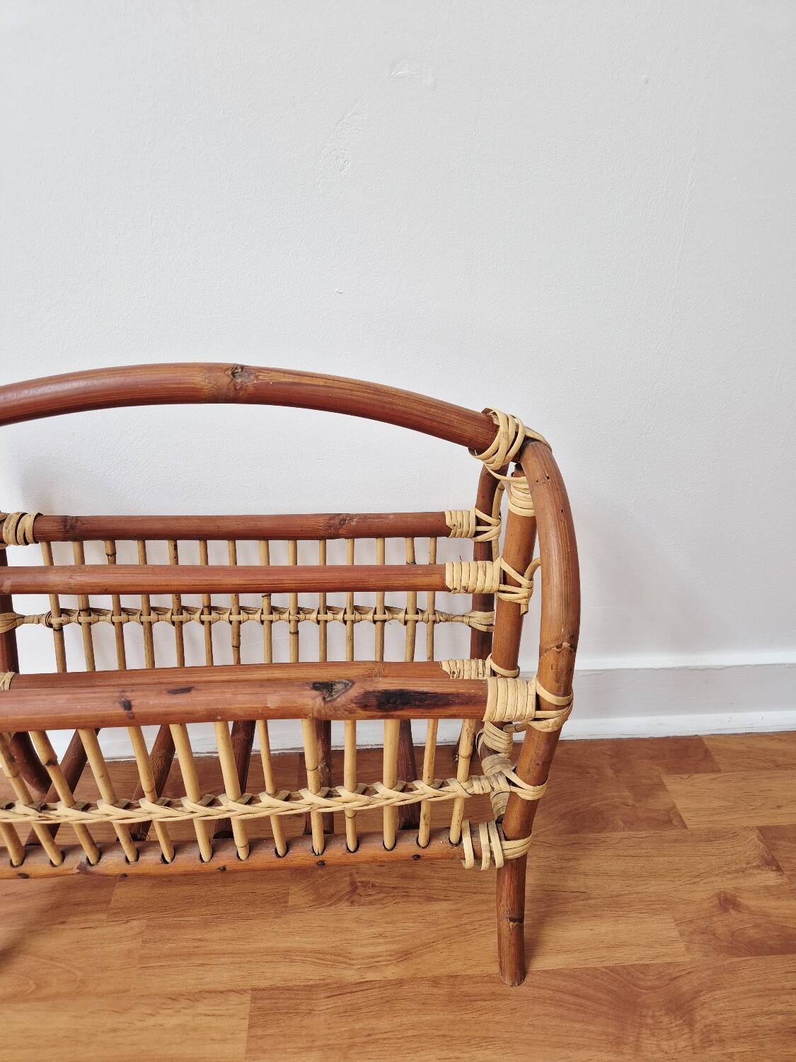 70s Rattan Magazine Rack - Vintage