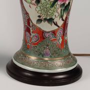 Pair Of XL Vintage Hand-Painted Chinese Floral Pottery Lamps