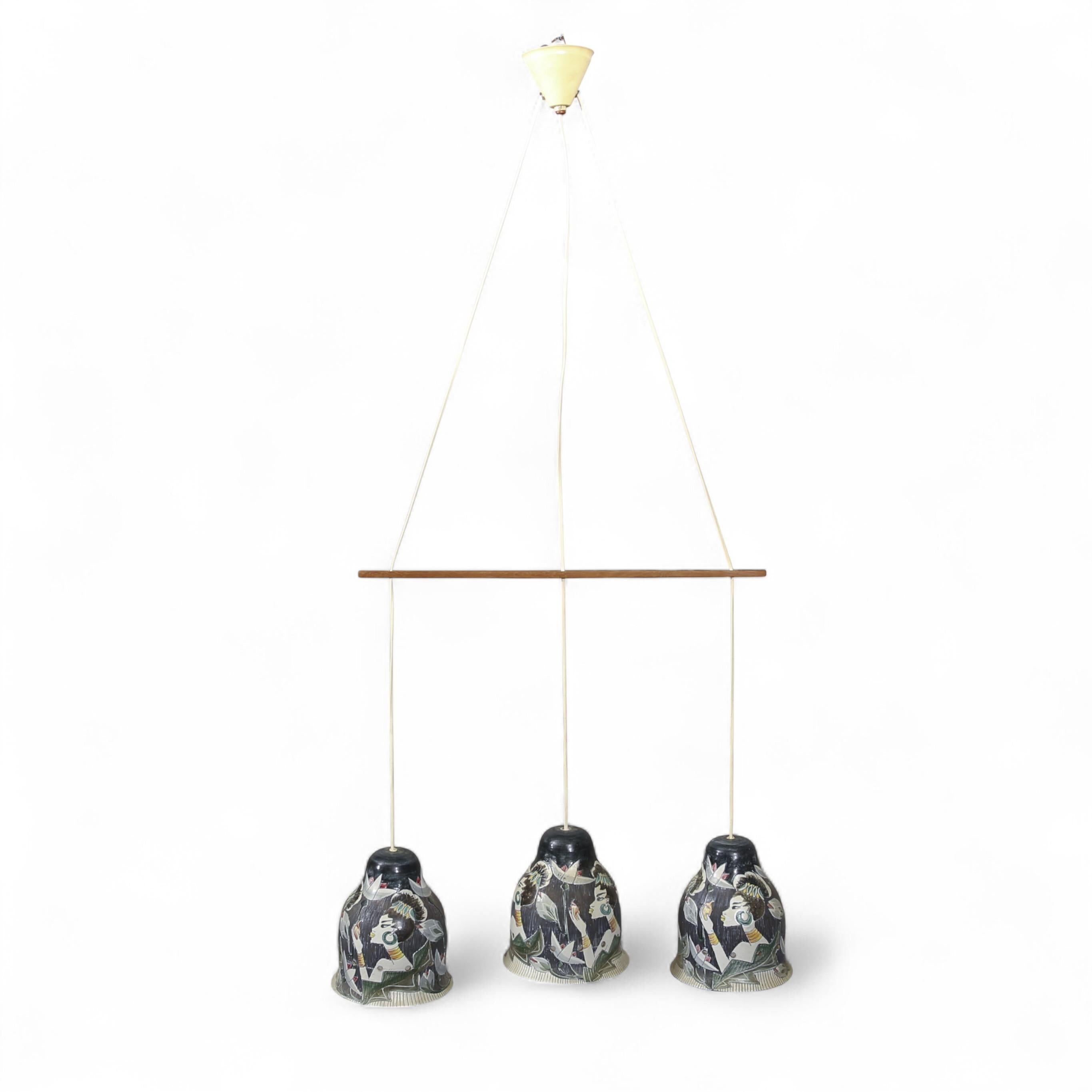 Hand-painted ceramic ceiling light Tilgmans, Tilgmans Ceramic Sweden 1960.