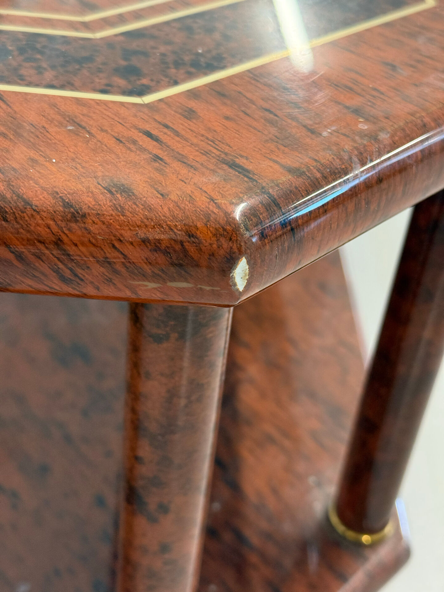 Vintage Octagonal Coffee Table — Glass Top, Brass Details & Two-Tier D