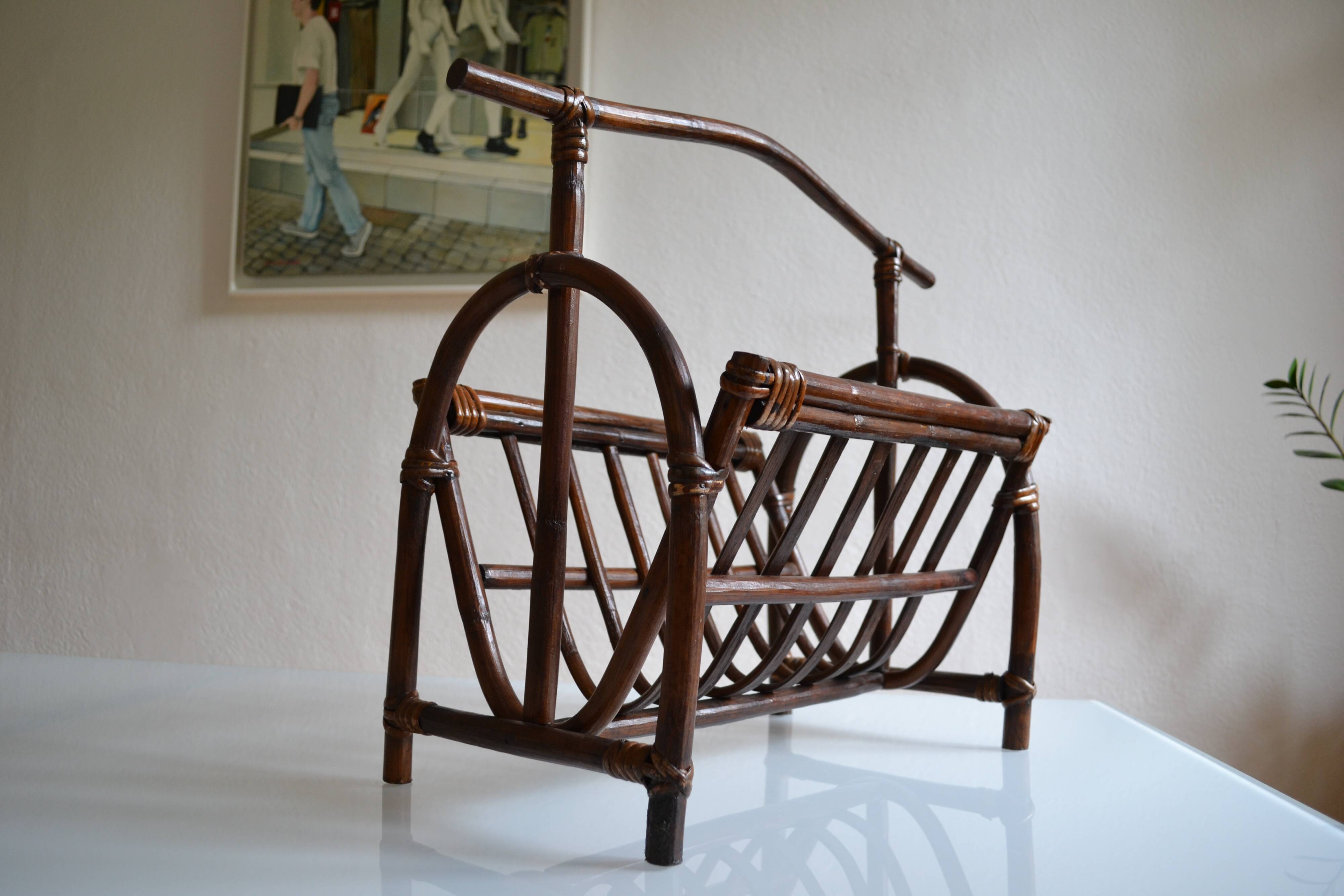 Vintage rattan magazine holder