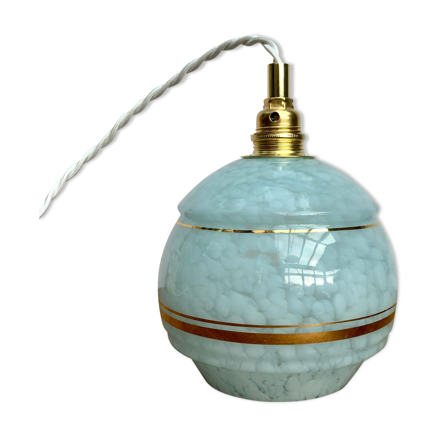 Baladeuse tulipe vintage en verre de clichy bleu