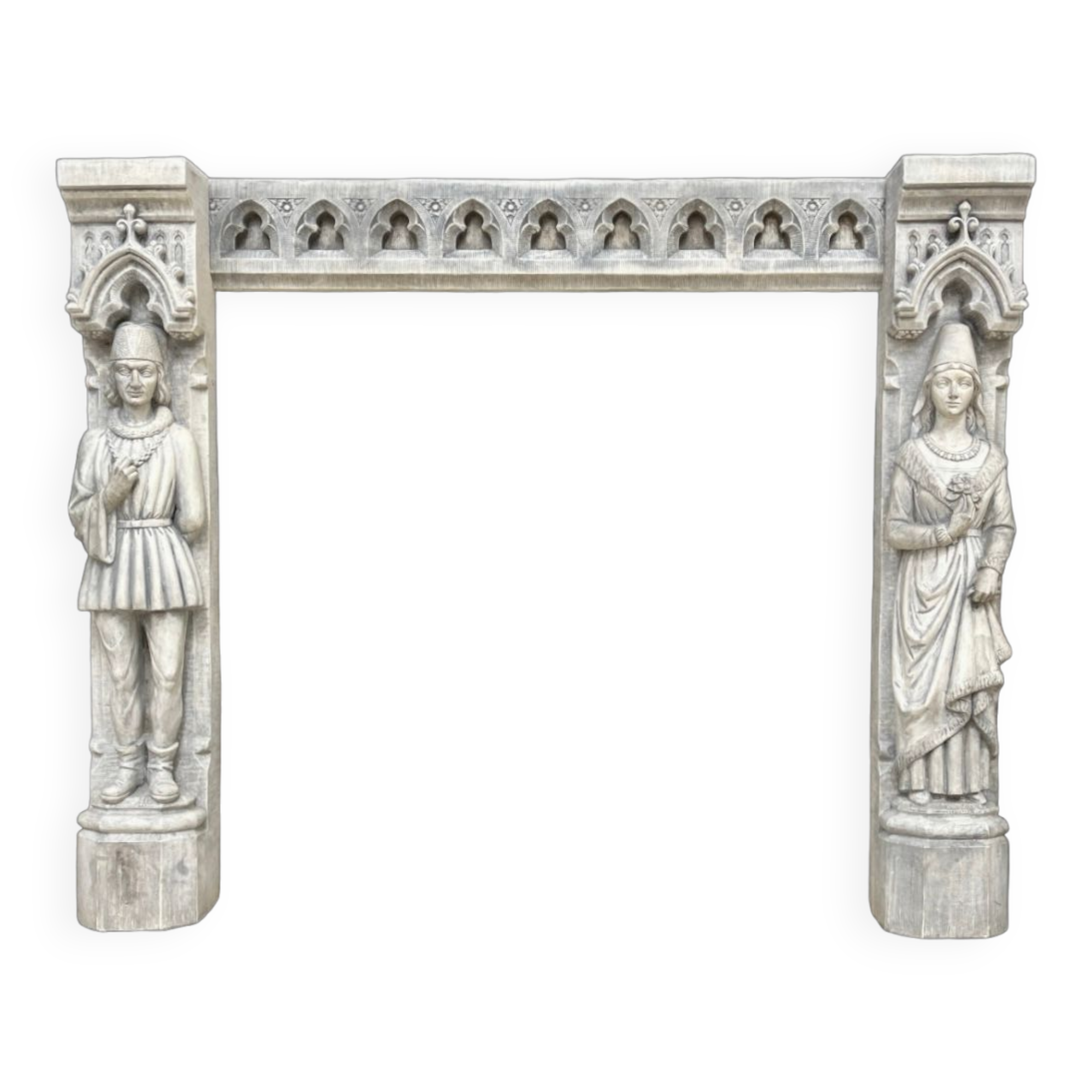 Neo-Gothic stone fireplace