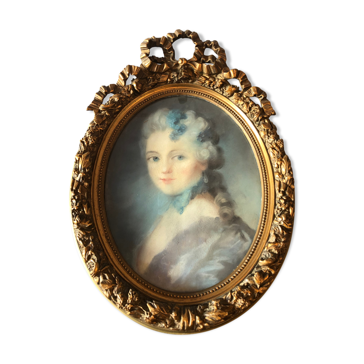 Pastel portrait, medallion frame