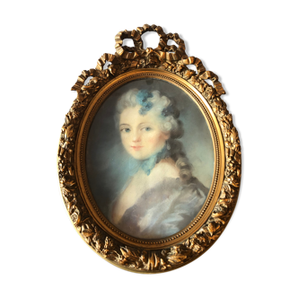 Portrait au pastel cadre médaillon