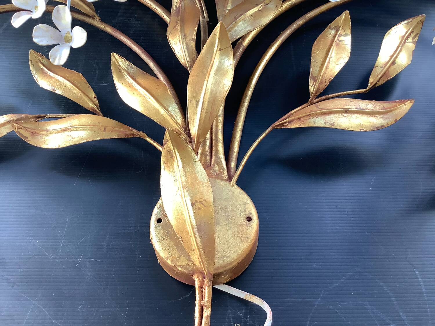 Hans Kogl 2 Vintage Wisteria Floral Wall Sconces with Gold Leaf Finish, 4 Lights