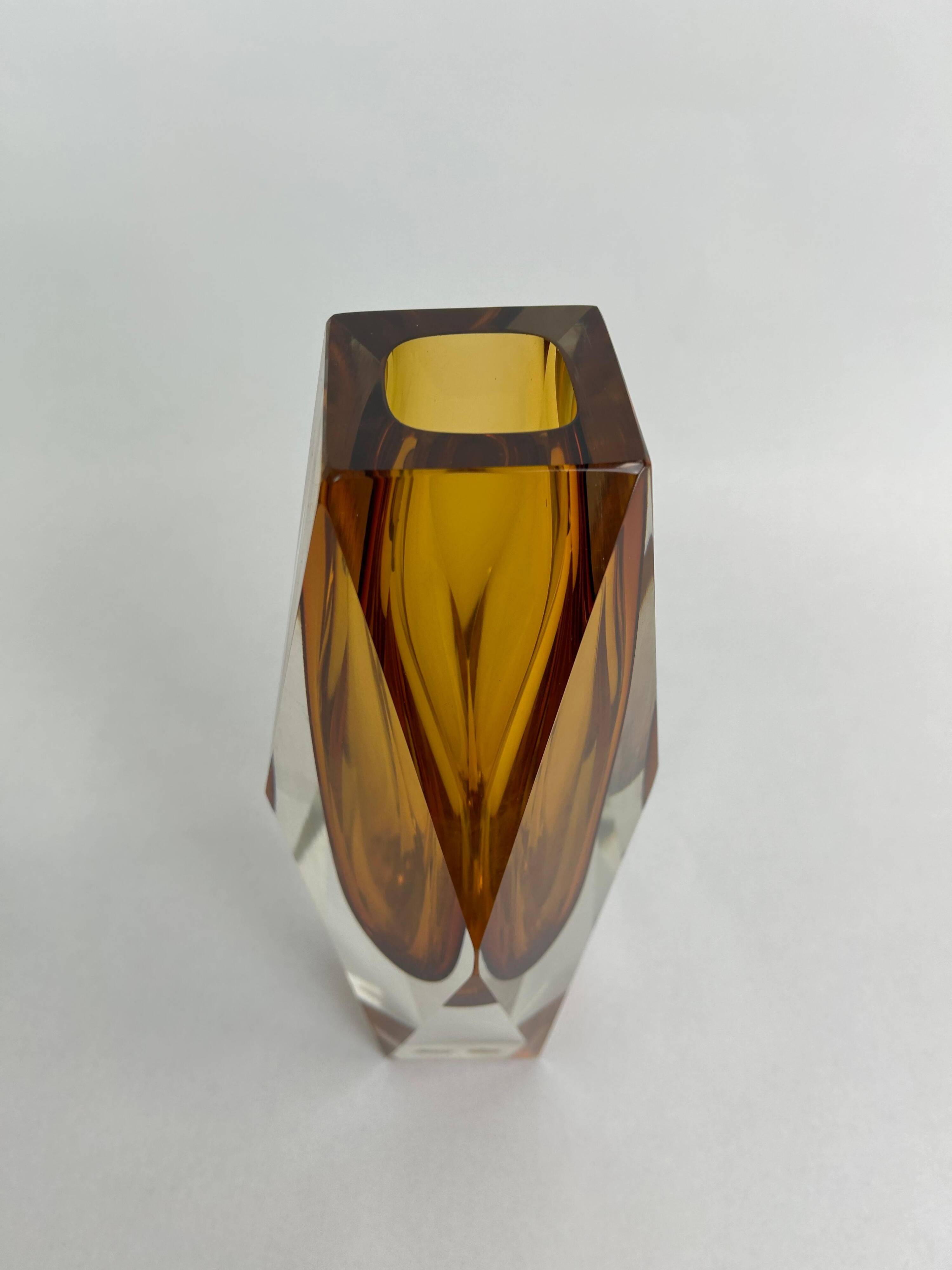 Yellow art glass vase by Flavio Poli for Murano
