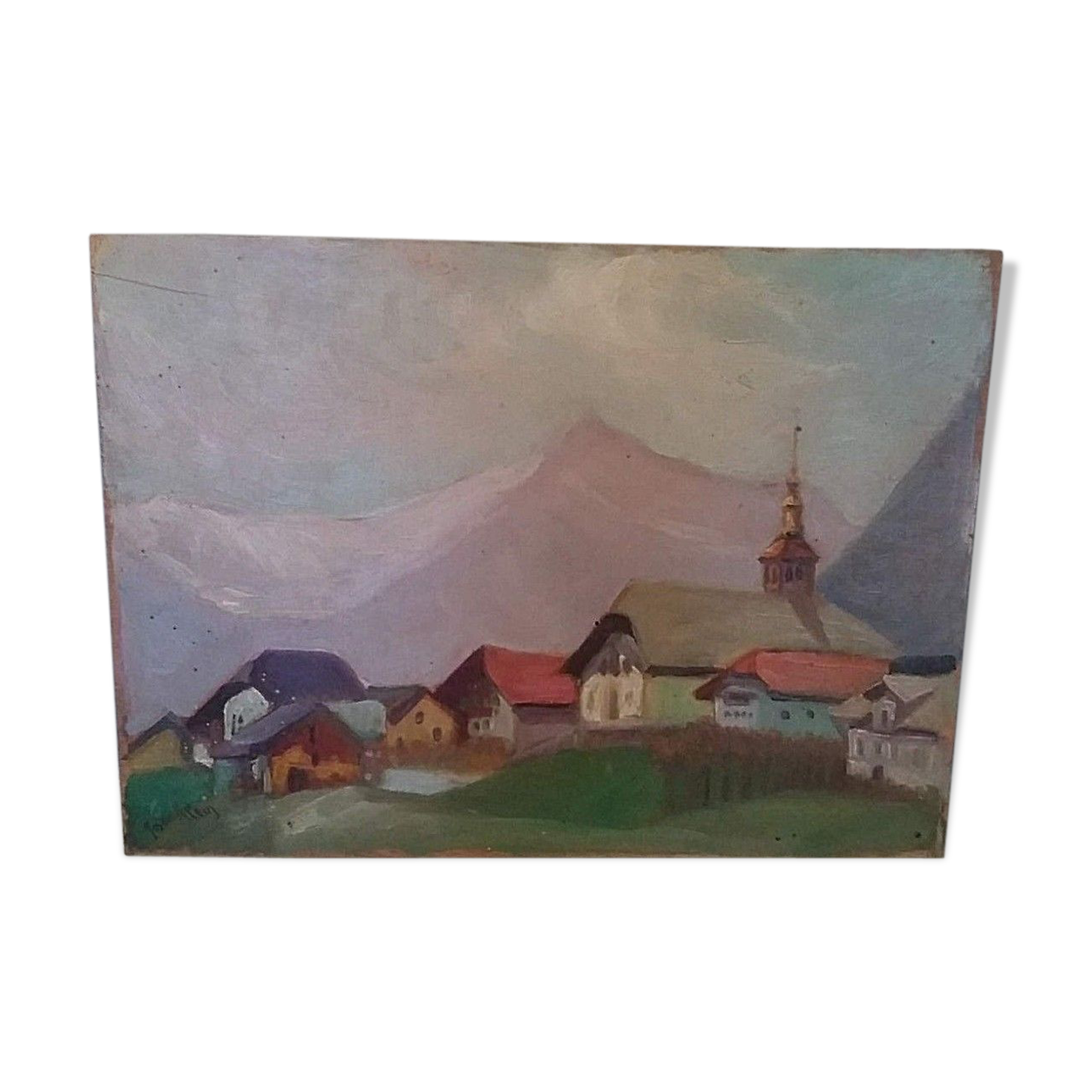 Oil paintings oil on Panel mountain landscape