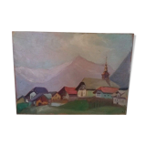 Oil paintings oil on Panel mountain landscape