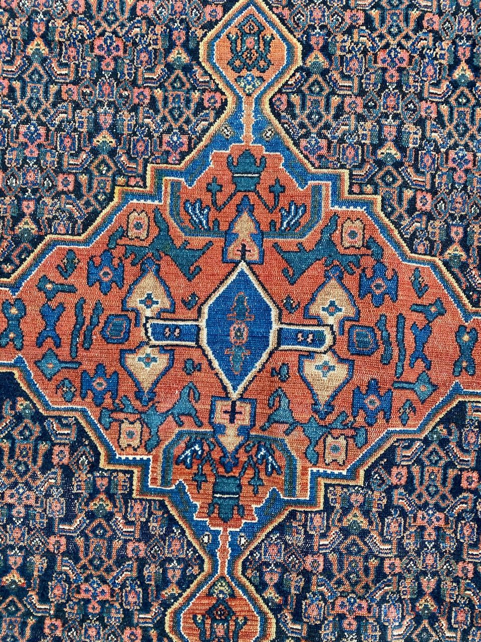 Senneh handmade ancient Persian Oriental carpet 102x139 cm