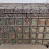 Old chest - dowry console from Bikaner in teak and wrought iron