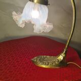 brass and bronze desk lamp superb tulip glass 1920 elec ok 35x25