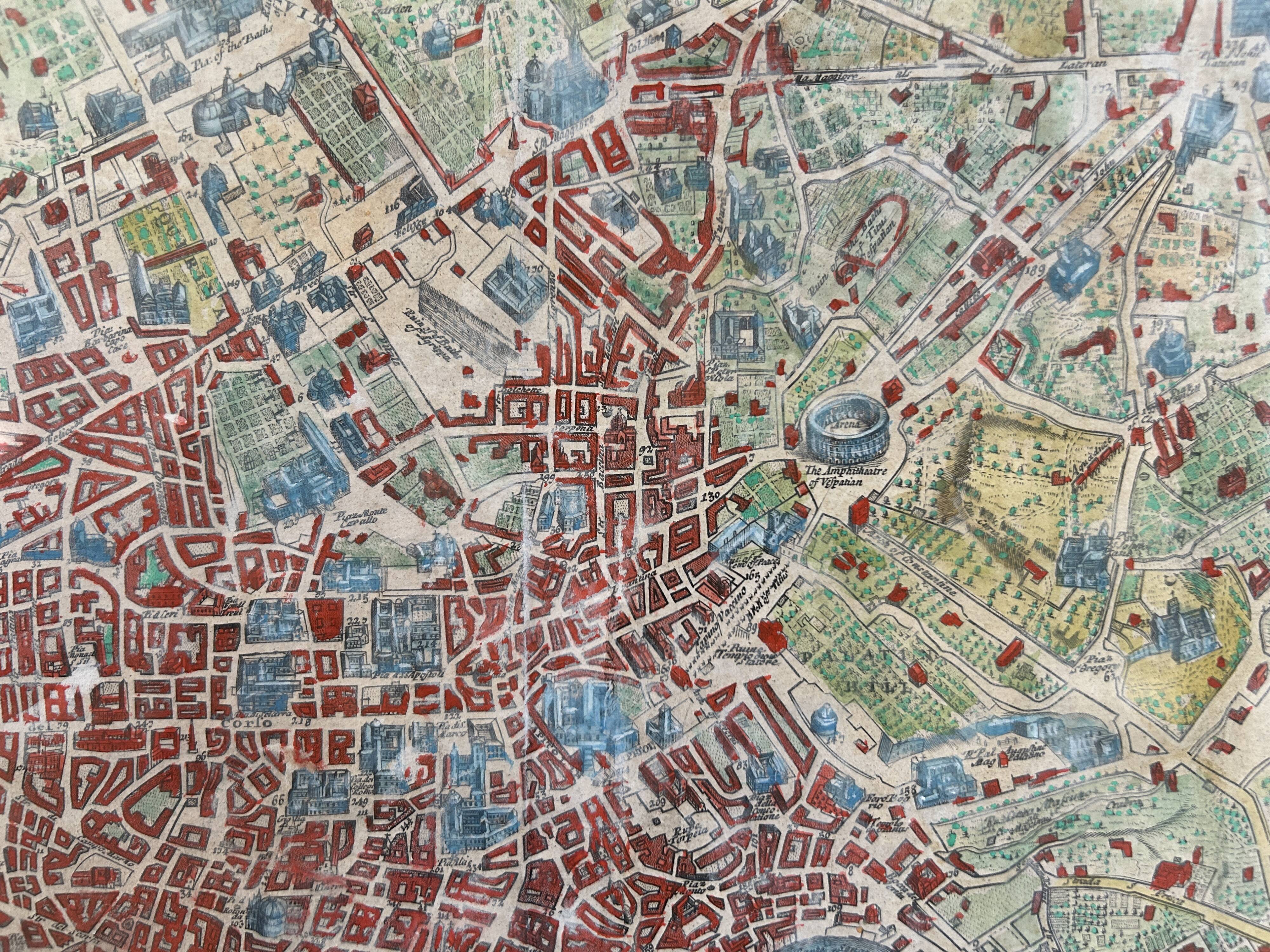 Gravure du XVIIIème - plan de Rome par J.Senex (1678 - 1740)