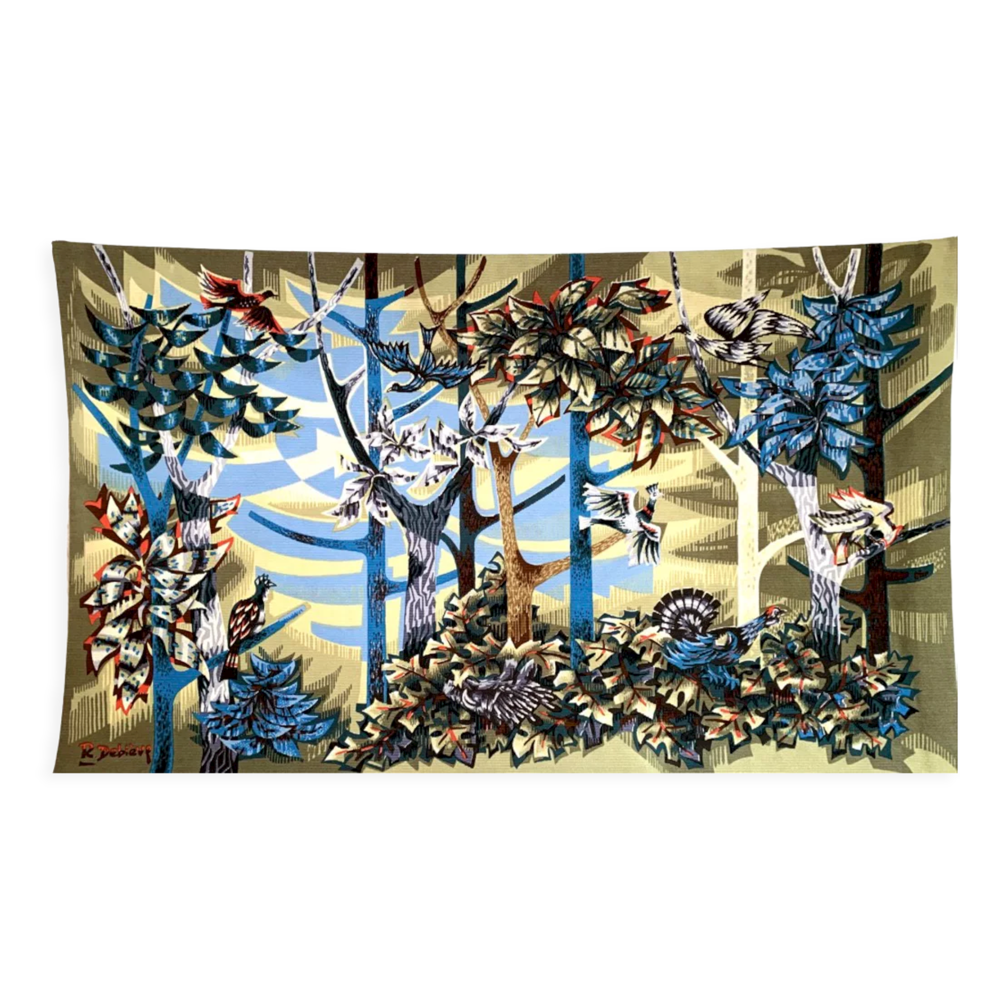 Silkscreened tapestry "The Forest" by Robert Debiève