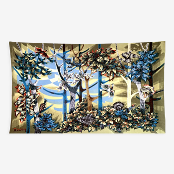 Silkscreened tapestry "The Forest" by Robert Debiève