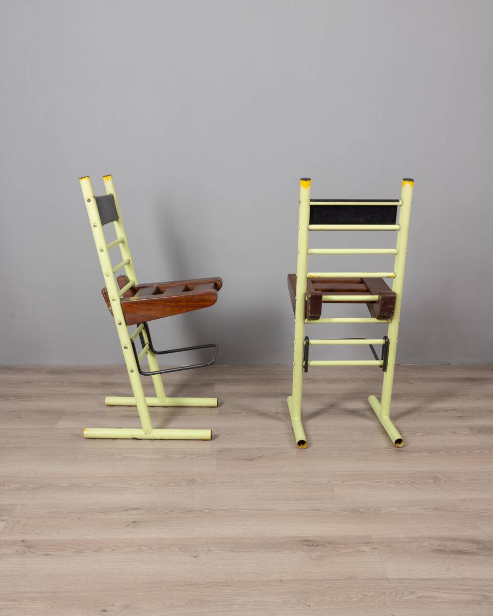Pair of vintage 70s stools in iron and wood italian design