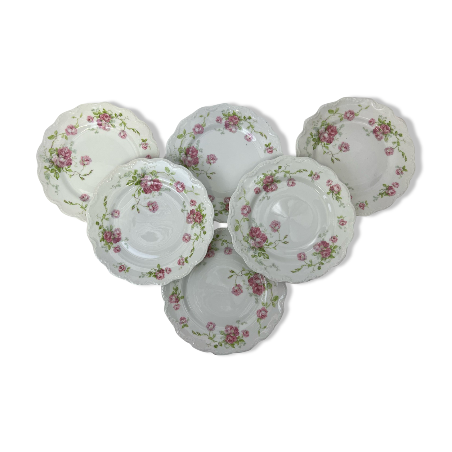 6 flat plates porcelain Limoges shabby flowers