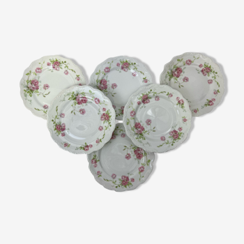 6 assiettes plates porcelaine Limoges shabby fleurs