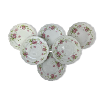 6 flat plates porcelain Limoges shabby flowers