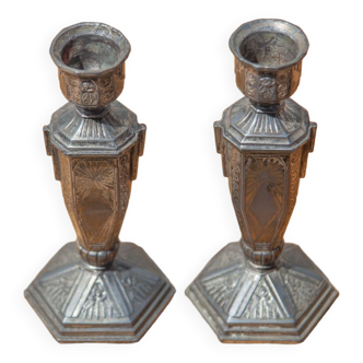 Pair of art deco candle holder, art deco metal candle holder, made in France