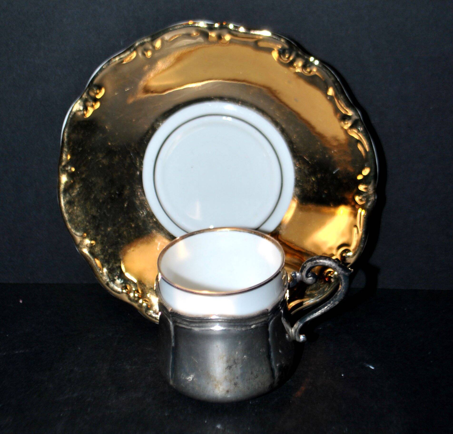 Precious cup in German porcelain and solid silver 835S BP Württemberg