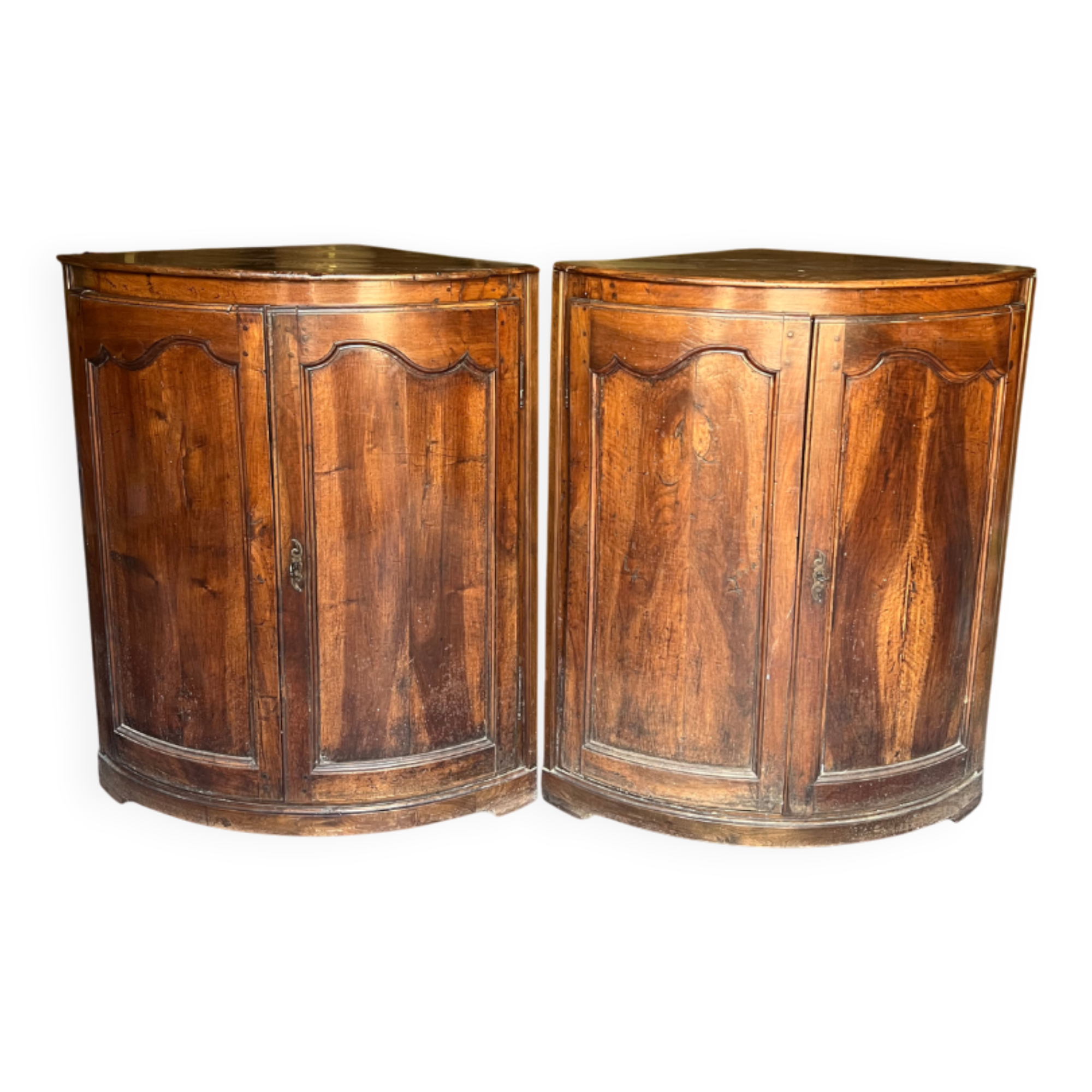 Pair of antique quarter-round corner cabinets in solid wood – Louis XV style