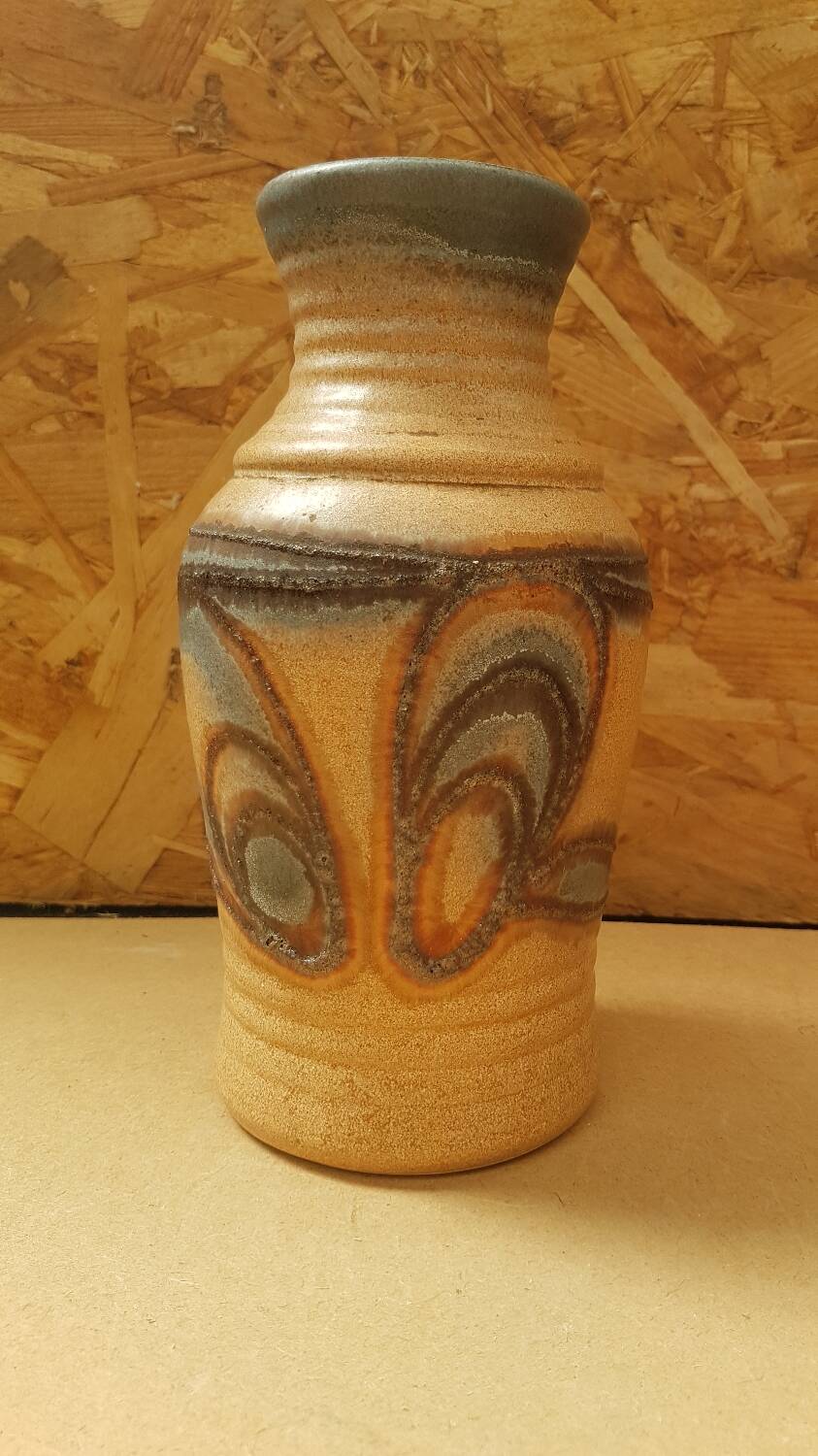 Old beige gray brown ceramic vase w. germany vintage