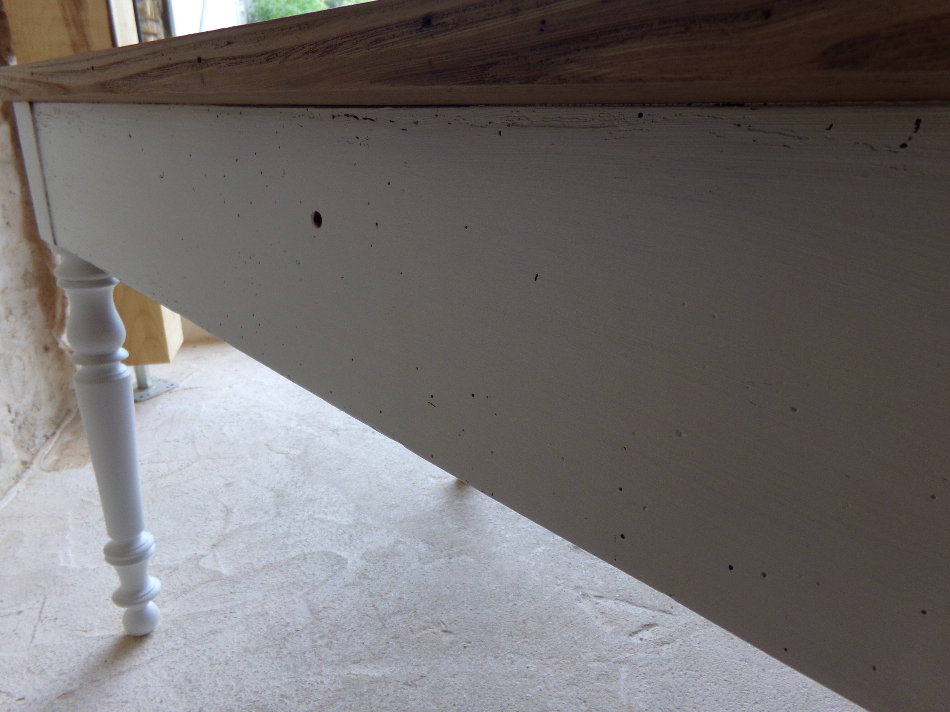 Old farm table turned feet