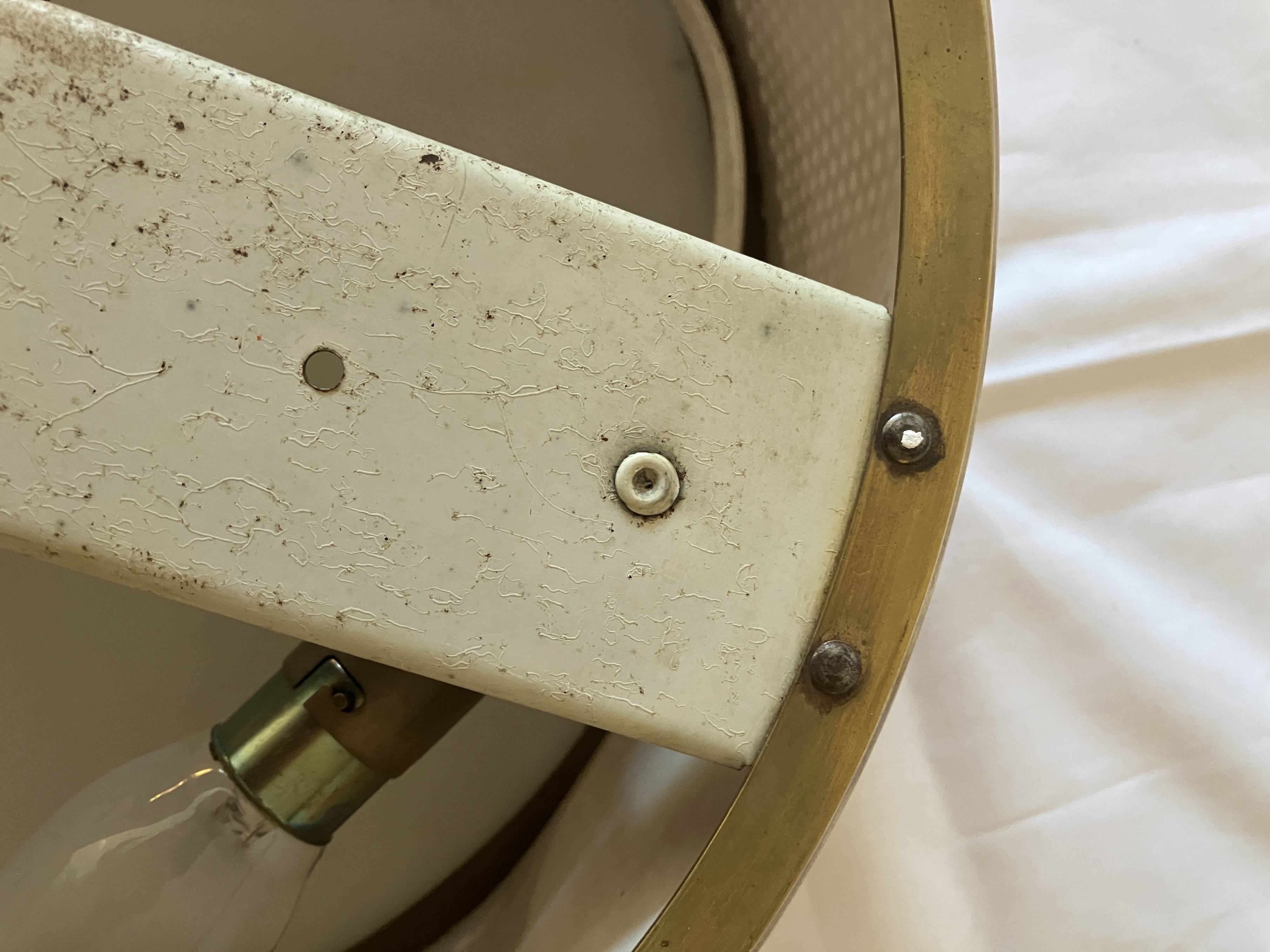 Lunel ceiling light, perforated metal and frosted glass from the 1950s.