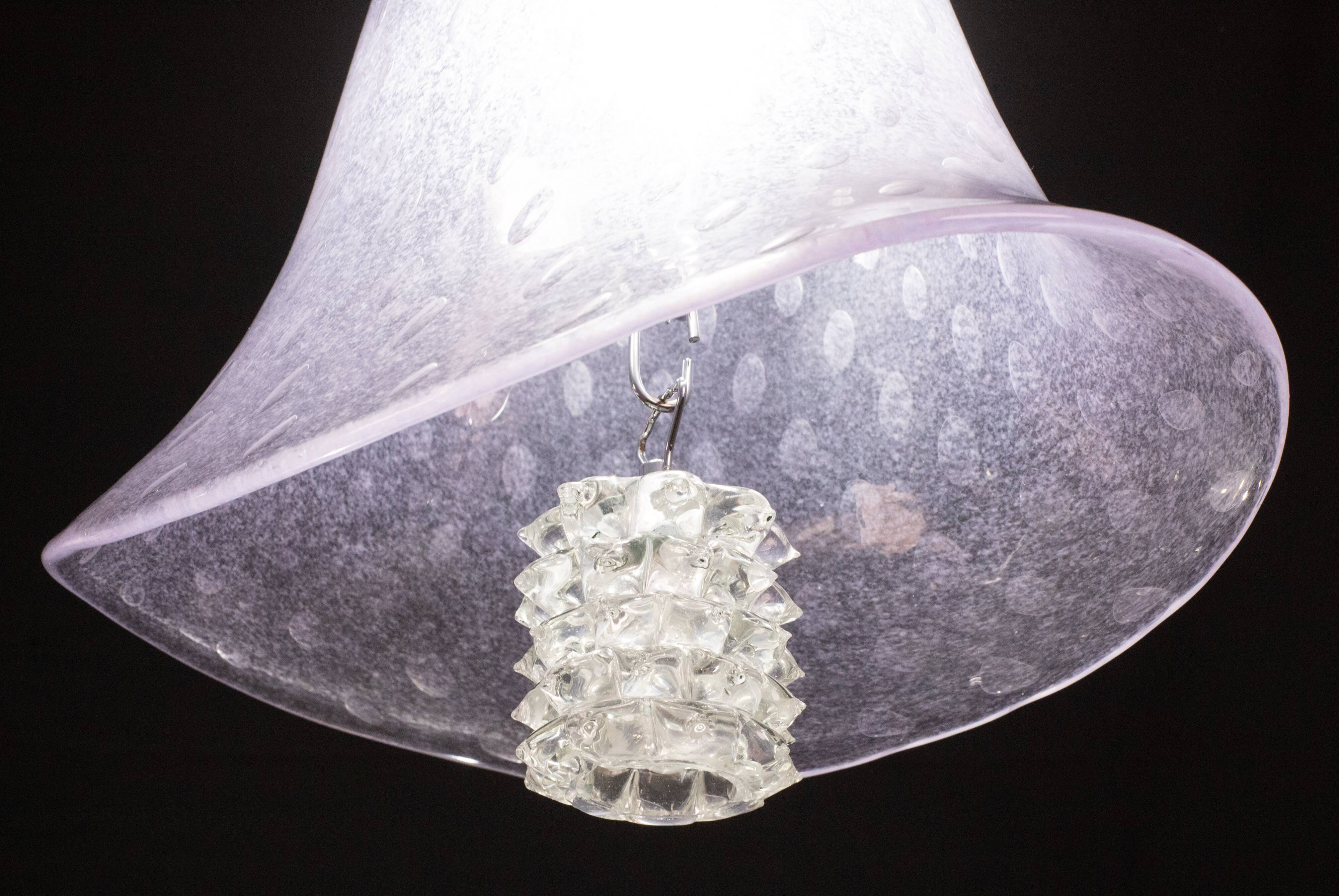 Elegant Barovier e Toso Lantern in Bubble Glass with a Rostrato glass element