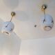 Pair of opaline globe pendant lights with stylized decoration, 1950s