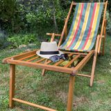 Transat/ chilienne vintage en bois avec repose-pieds — Années 60