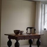 19th-century baroque dining table/desk in oak, Danish cabinetmaker.